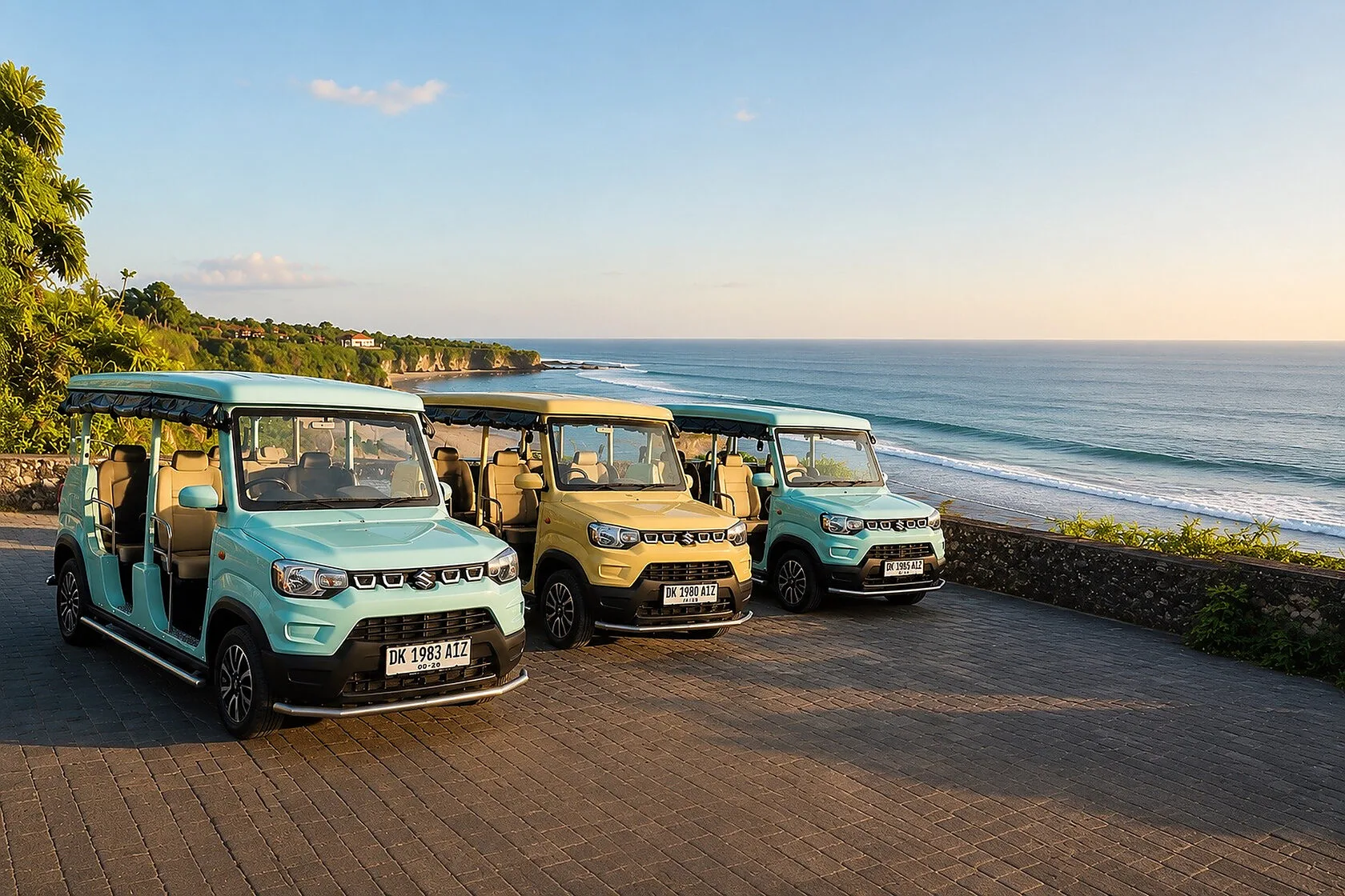 Open-air BugoRide buggies overlooking the Bali coast